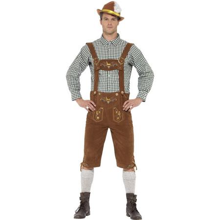 Luxe traditoneel Oktoberfest kostuum met Lederhosen en geruite blouse | Herenmaat L (54/56)